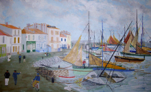 Claude Bretet : "Port Joinville. Les quais anims "  Coll. Part.