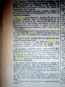 Article de Presse mentionnant le dpart  le retraite de Jean Charles Bretet le 01/05/1909