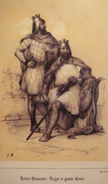Roger Guiscard de Hauteville et assis,  Roger le Grand de Hauteville Duc de Calabre et Roger 1er Roi de Sicile