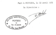 Cachet de l'Ecole Sainte Anne  Poitiers