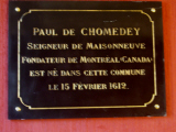 Neuville sur vanne : Hommage  Paul de Chomedey  Fondateur de la Ville de Montral - Canada  - Mairie de Neuville sur Vanne - 2012- Photo JLB